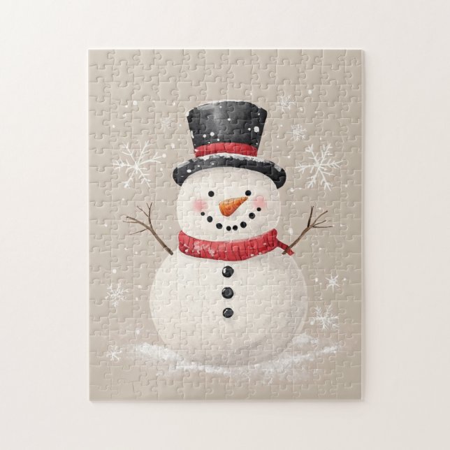 Puzzle Hombre de nieve ruso con copos de nieve (Vertical)