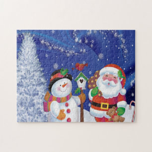 Puzzle Hombre de nieve sonriente y Santa Claus