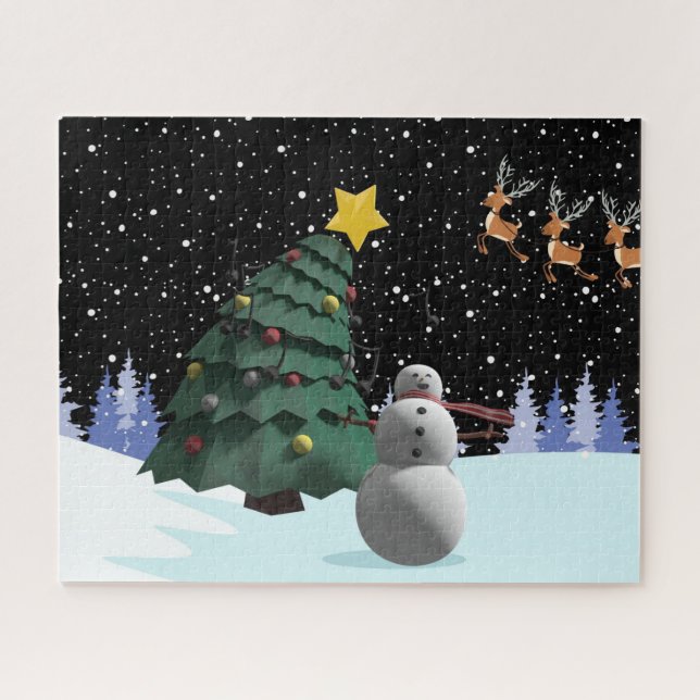 Puzzle Hombre de nieve y árbol de Navidad (Horizontal)