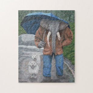 Puzzle Hombre elefante camina perros fantasmas rompecabez