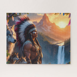 Puzzle Hombre Nativo Americano Con Lobo
