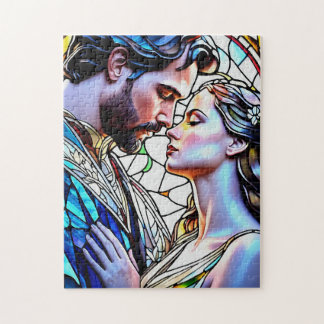Puzzle Hombre y mujer en vidrio manchado