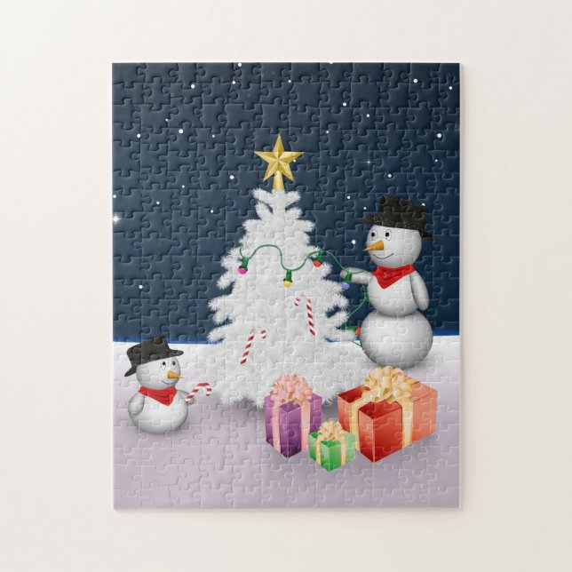 Puzzle Hombres de nieve con árbol de Navidad (Vertical)