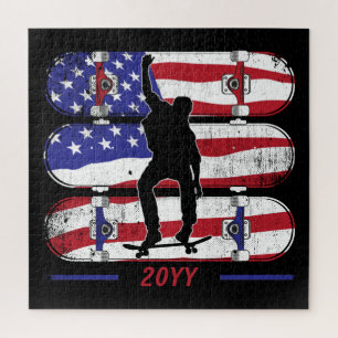 Puzzle Hombres de Skateboarding - Bandera Norteamericana