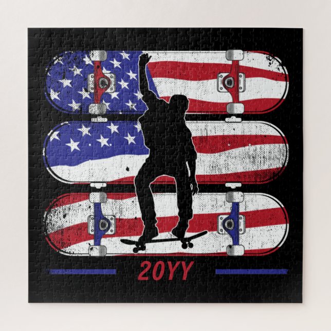 Puzzle Hombres de Skateboarding - Bandera Norteamericana  (Vertical)