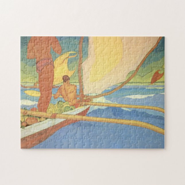 Puzzle "Hombres en una canoa de soporte dirigida hacia (Horizontal)