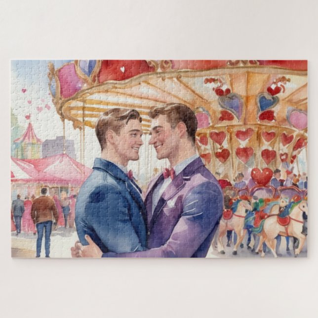 Puzzle Hombres gay acuarela pareja enamorada (Horizontal)