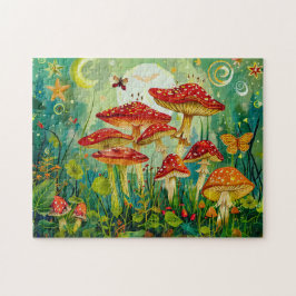 Puzzle Hongos Agaros Volados Bajo Luz Luna Completa