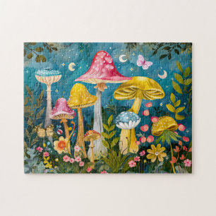 Puzzle Hongos de Fantasía en un Bosque bajo la Luz de la