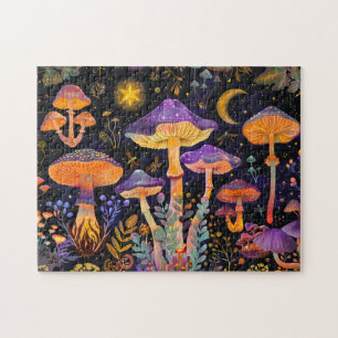 Puzzle Hongos de Fantasía Morados Bajo la Luz de las Estr