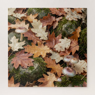 Puzzle Hongos del suelo del bosque de otoño Musgo Hojas c