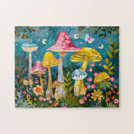 Puzzle Hongos fantasmas en un bosque a la luz de la luna