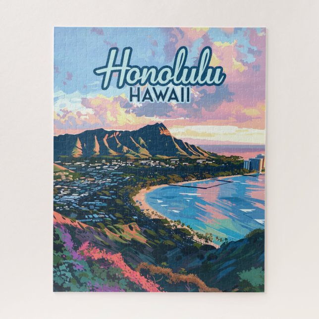 Puzzle Honolulu Hawaii Oahu Waikiki Beach Diamondhead (Vertical)