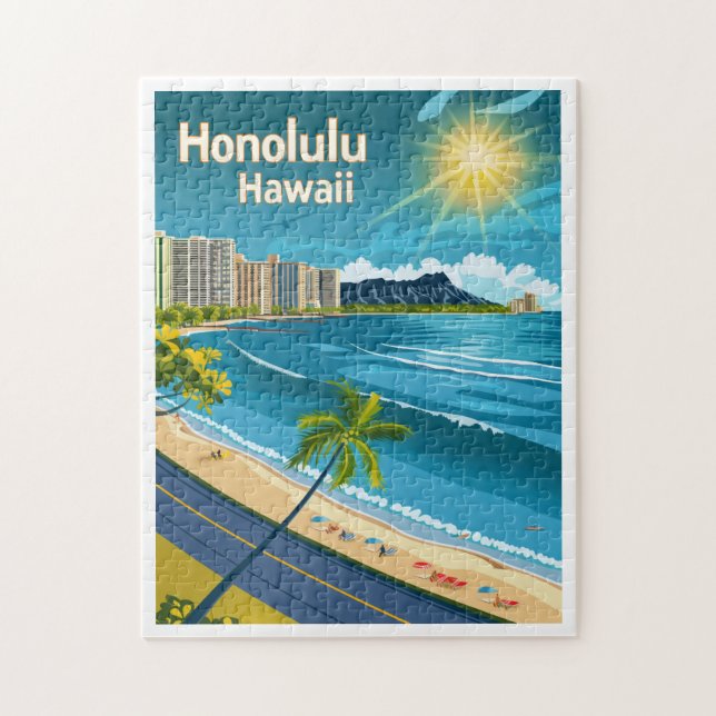 Puzzle Honolulu Hawaii - Viajes de época con vistas coste (Vertical)