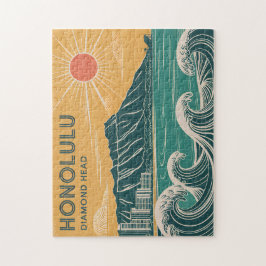 Puzzle Honolulu Oahu Diamond Head Retro Estilo MidCentury