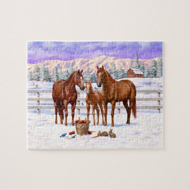 Puzzle Horarios De Barril De Castaño En Nieve (Horizontal)