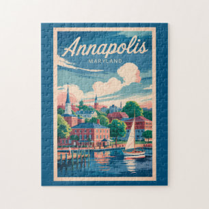 Puzzle Horizonte de Annapolis Maryland Arte de Viaje Vint
