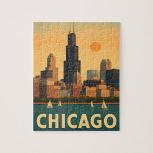 Puzzle Horizonte de Chicago antiguo, velero del lago Mich