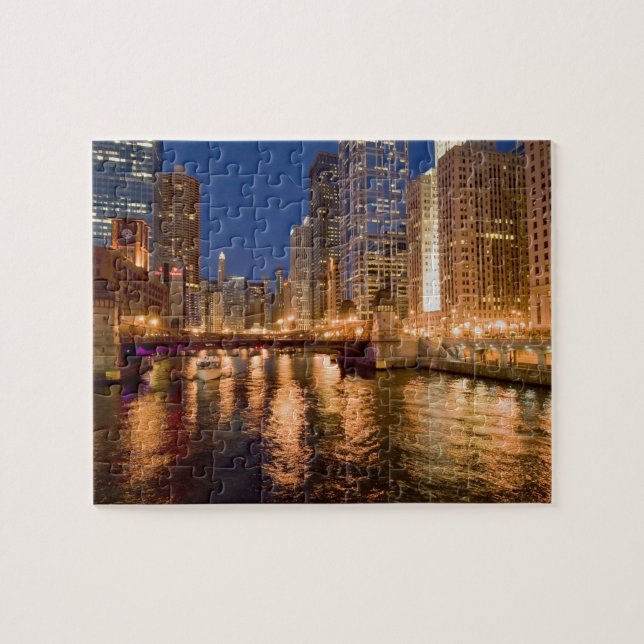 Puzzle Horizonte de Chicago, Illinois, y río Chicago a la (Horizontal)