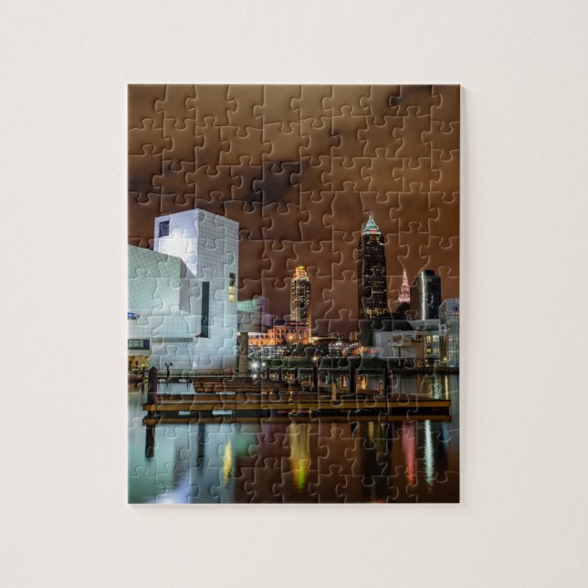 Puzzle Horizonte de Cleveland en la noche (Vertical)