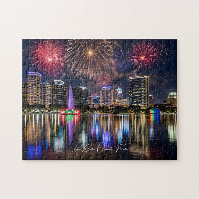 Puzzle Horizonte de Orlando Florida con Fuegos Artificial (Horizontal)