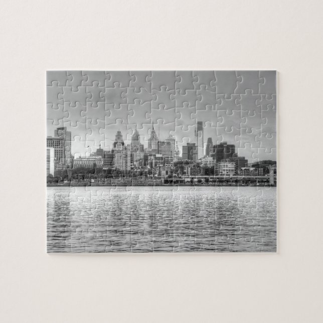 Puzzle Horizonte de Philadelphia en blanco y negro (Horizontal)