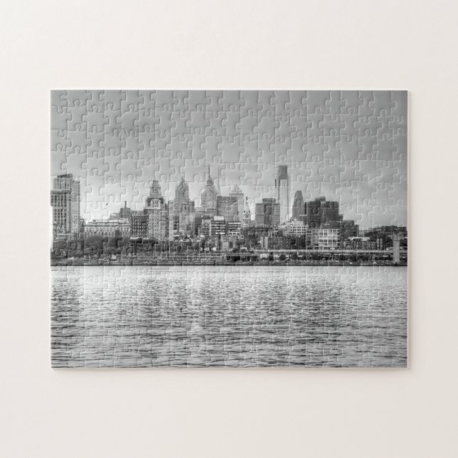 Puzzle Horizonte de Philadelphia en blanco y negro (Horizontal)