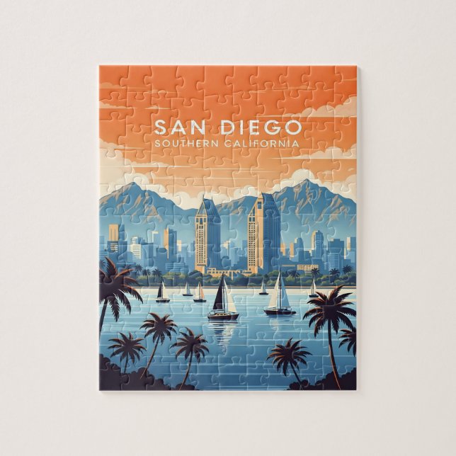 Puzzle Horizonte de San Diego antiguo con veleros (Vertical)