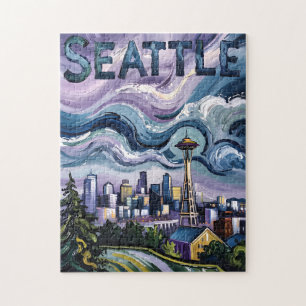 Puzzle Horizonte de Seattle al Estilo Van Gogh Arte de Vi