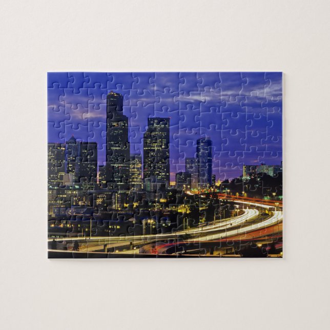 Puzzle horizonte de Seattle, Washington de noche (Horizontal)