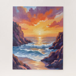 Puzzle Horizonte Dorado | Puesta de Sol Oceánica Acuarela