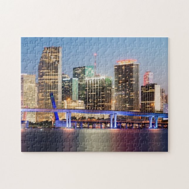 Puzzle Horizonte iluminado de Miami céntrica en la (Horizontal)
