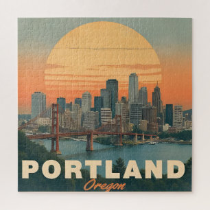 Puzzle Horizonte Retro de Portland Oregon Viajes Vintage