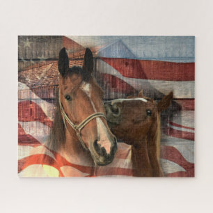 Puzzle Horse Rustic Barn American Flag