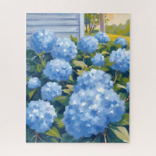 Puzzle Hortensias Azules Acuarela de Nueva Inglaterra