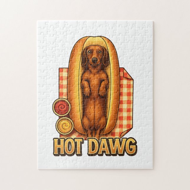 Puzzle Hot Dawg Funny Dachshund Hot Dog Parody Cute Dog  (Vertical)