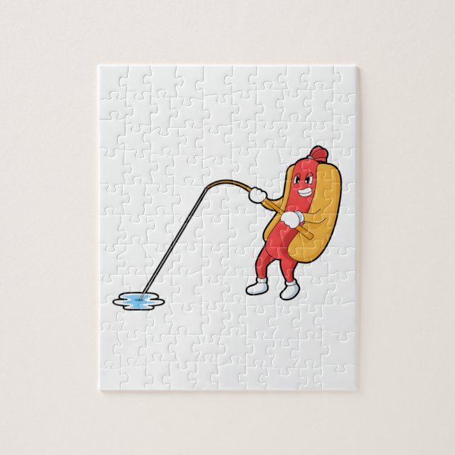 Puzzle Hotdog at Fishing with Fishing rod (Vertical)