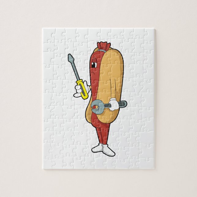 Puzzle Hotdog como mecánico con herramienta (Vertical)