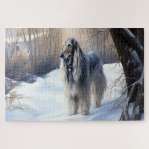 Puzzle Hound afgano deja que nieve Navidades