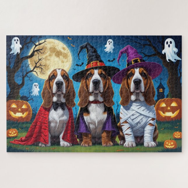 Puzzle Hound Hound Dogs Pumpkin Halloween Funny (Horizontal)