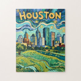 Puzzle Houston Skyline Landmark Colorful Van Gogh Vintage