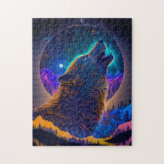 Puzzle Howling Wolf Surreal Fantasy (Vertical)
