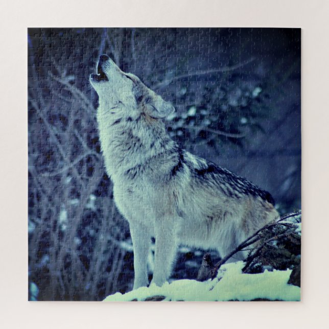 Puzzle Howling Wolf Winter Forest (Vertical)