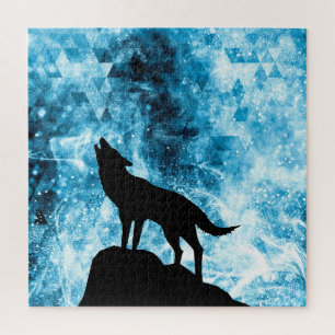 Puzzle Howling Wolf Winter humo azul de nieve Resumen