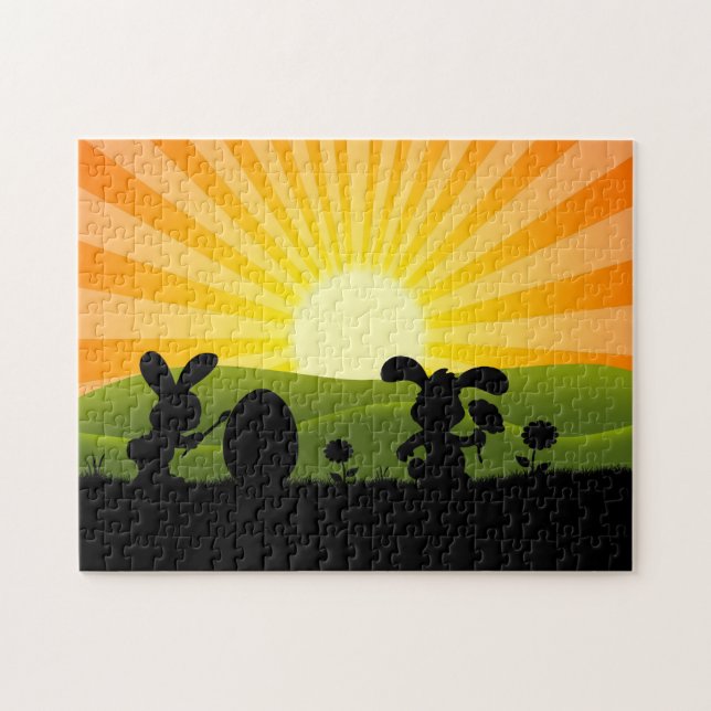 Puzzle Huevo de pintura de conejo de Pascua (Horizontal)