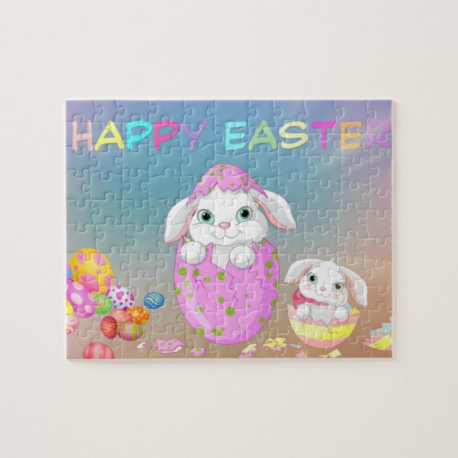 Puzzle Huevos de Pascua coloridos, conejitos de Pascua, P (Horizontal)