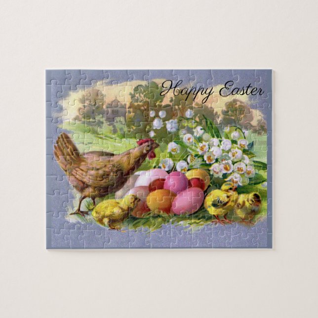 Puzzle Huevos de Pascua y Pollitos Fiesta Antiguos   (Horizontal)