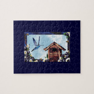 Puzzle Hummingbird, Birdhouse y Blueberries