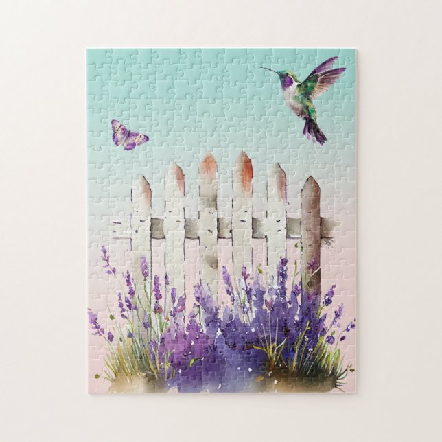 Puzzle Hummingbird Lavender Floral (Vertical)