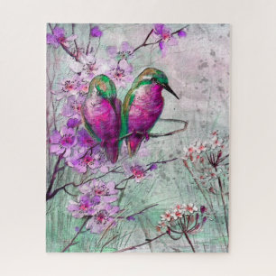 Puzzle Hummingbirds con flores de primavera rosada